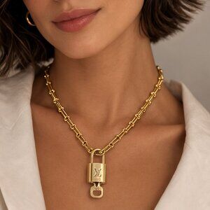 Authentic Louis Vuitton Padlock Pendant with Unbranded 18k Stainless Steel Chain